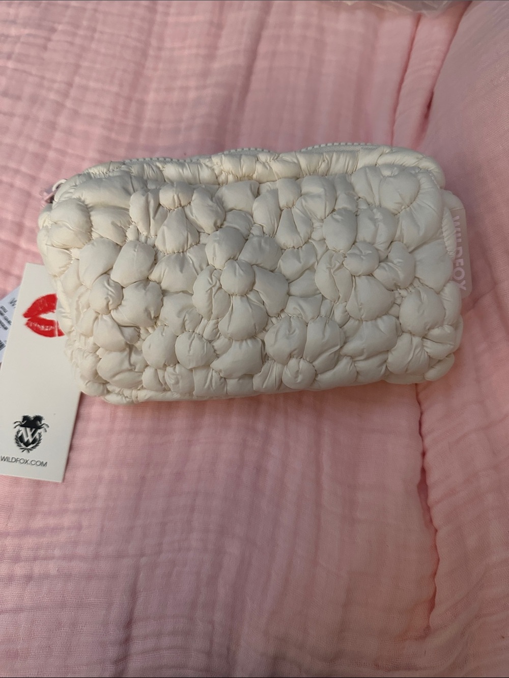 Wildfox Cream Quilted Floral Puffer Crossbody Bag NWT